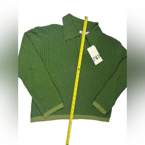 Zara Green Open-Knit Polo Sweater Size S - New with Tags - Picture 2 of 13